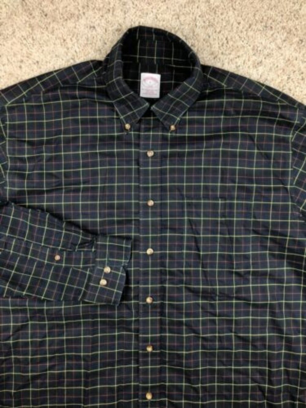 Brooks Brothers 346 Button Up Shirt Mens Large Red YLW Black Check Long Sleeve